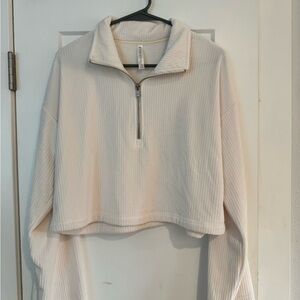 Cream Quarter-Zip Ribbed Women’s Sweater